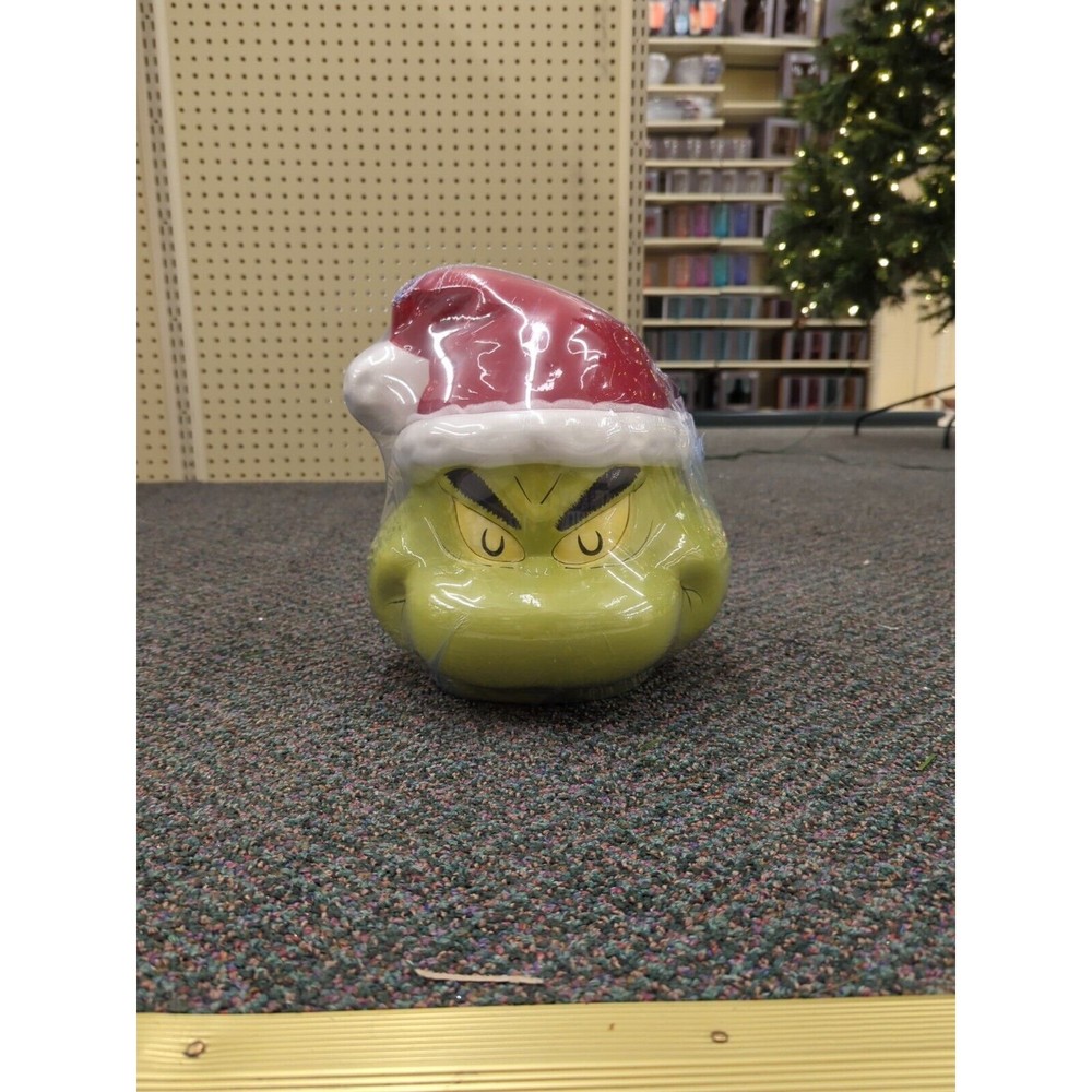 Dr. Seuss Grinch Ceramic Cookie Jar Christmas Santa Hat SEALED NWT